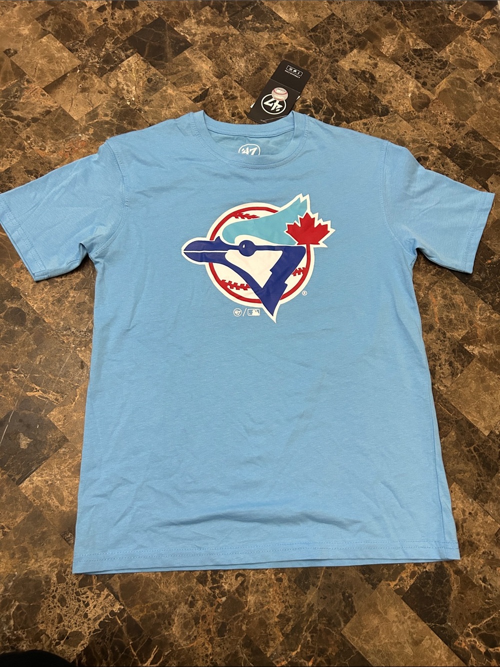 NWT 🆕 47 Youth Toronto Blue Jays Sky Blue Logo Tee Official Product size L Youth